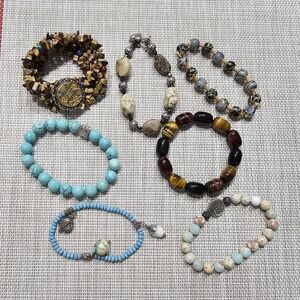 Gemstone and Bead Stretchy and Toggle Bracelet Bundle Set of 7 Bracelets